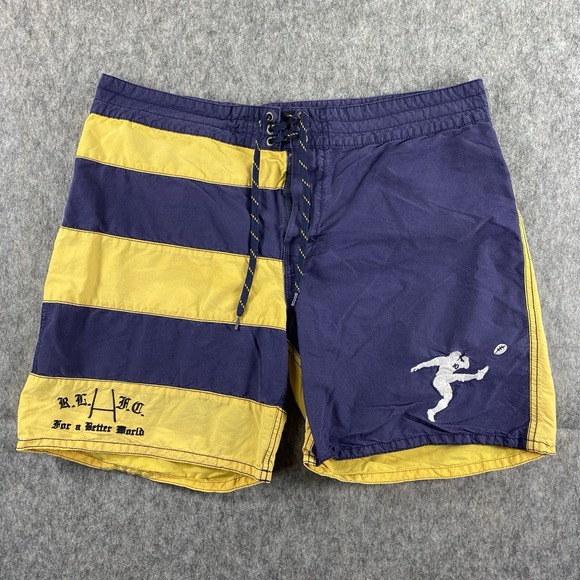 Vintage Polo Ralph Lauren Match Rugby Shorts Men's 34 x 6 Striped Yellow Blue - Picture 1 of 14